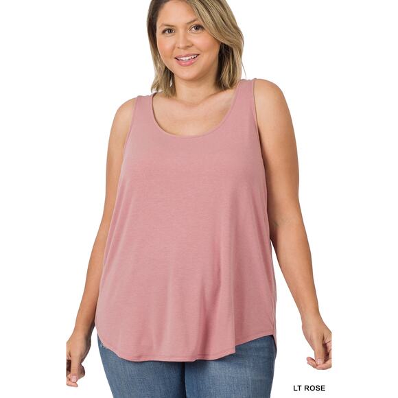 Zenana Outfitters Tops - 1X Light Rose Scoop Neck Round Hem Tank Top Zenana Plus size comfy cool